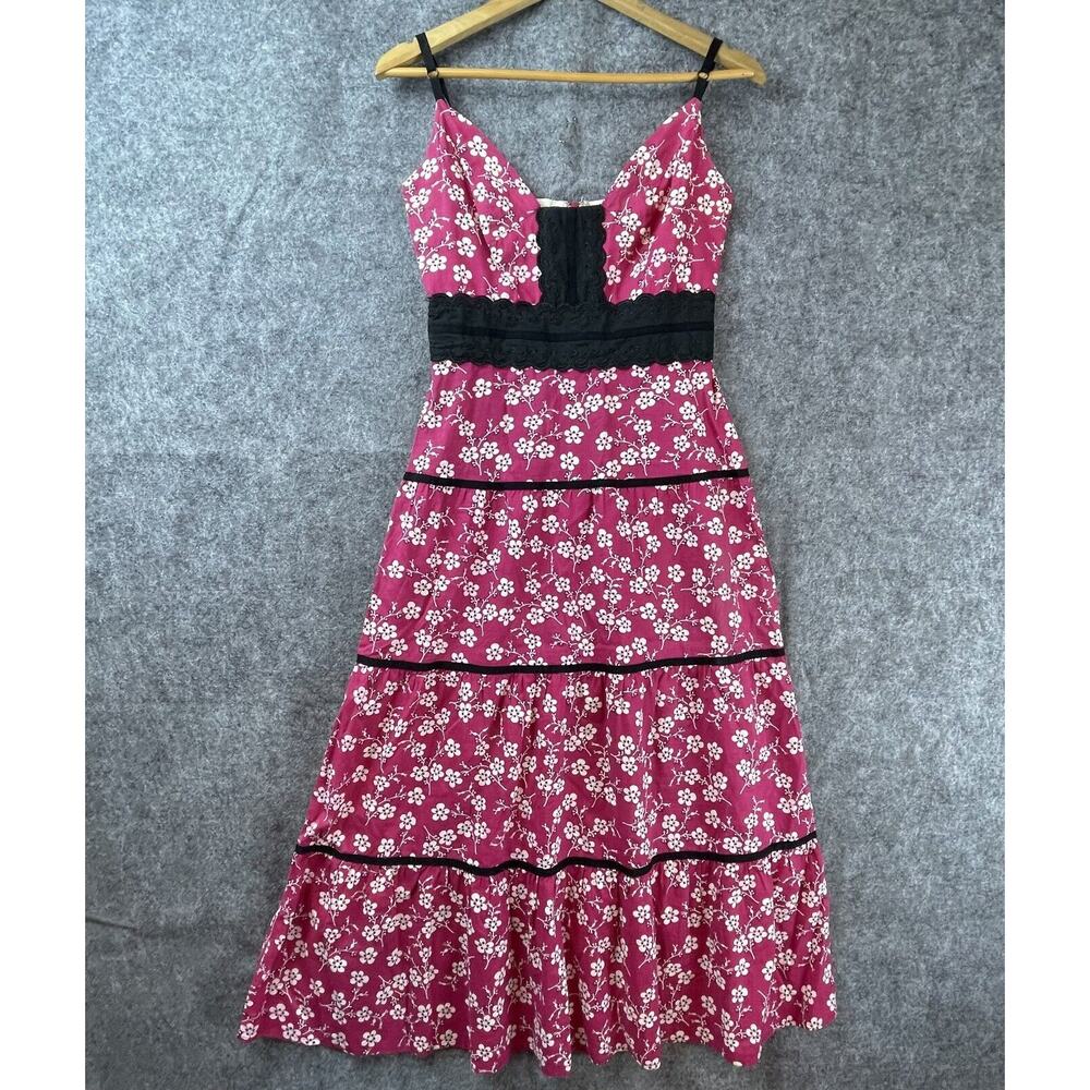Beth Bowley Dress 6 Pink Floral Print Ruffle Empire Waist‎ Tiered Boho Country